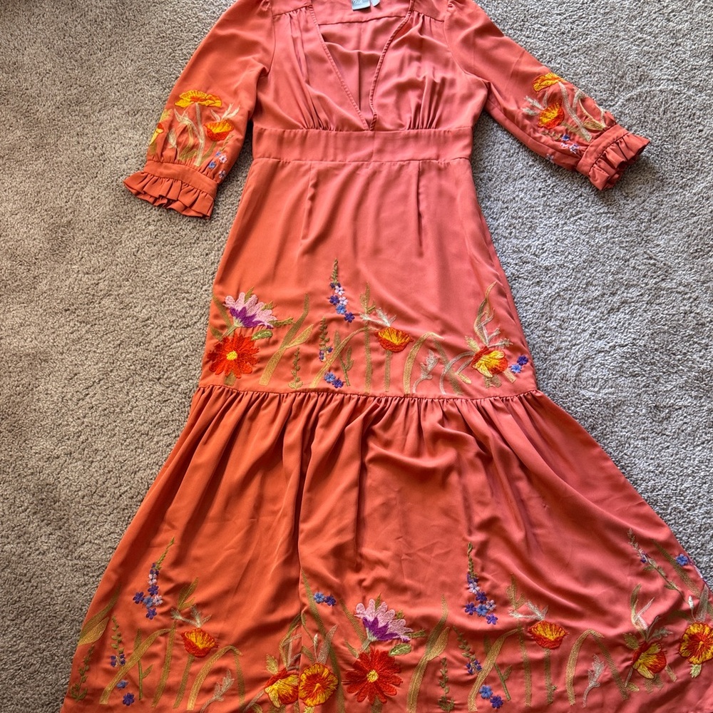 ASOS Orange Long Sleeve Dress with Floral Details